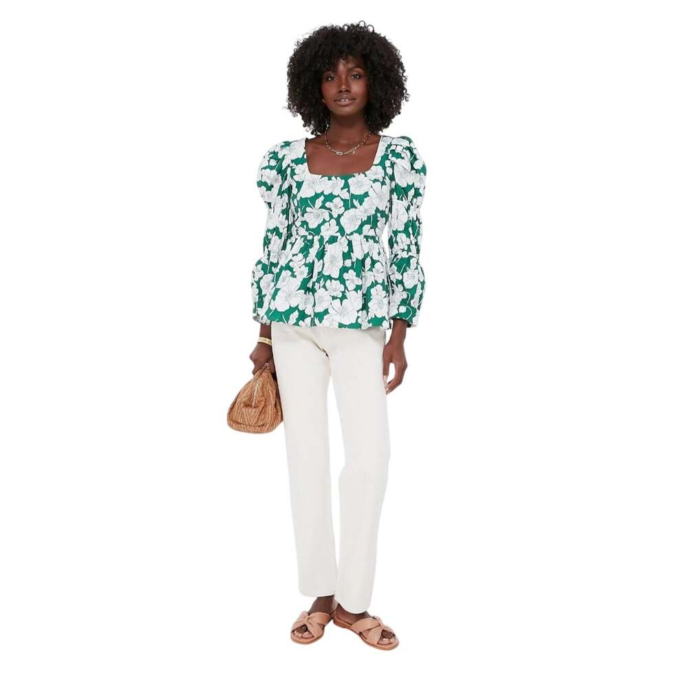 Tuckernuck Hyacinth House Women's Green Floral Clemons Blouse NWT Size X-Small